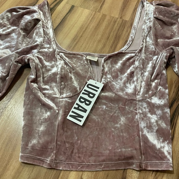 NWT Urban Outfitters Mauve crushed Velvet Puff Sleeves Crop Top Sz M Fairycore - Picture 3 of 8